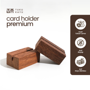 card holder kayu merbau – stand akrilik / price tag holder / dudukan foto kayu jati qris